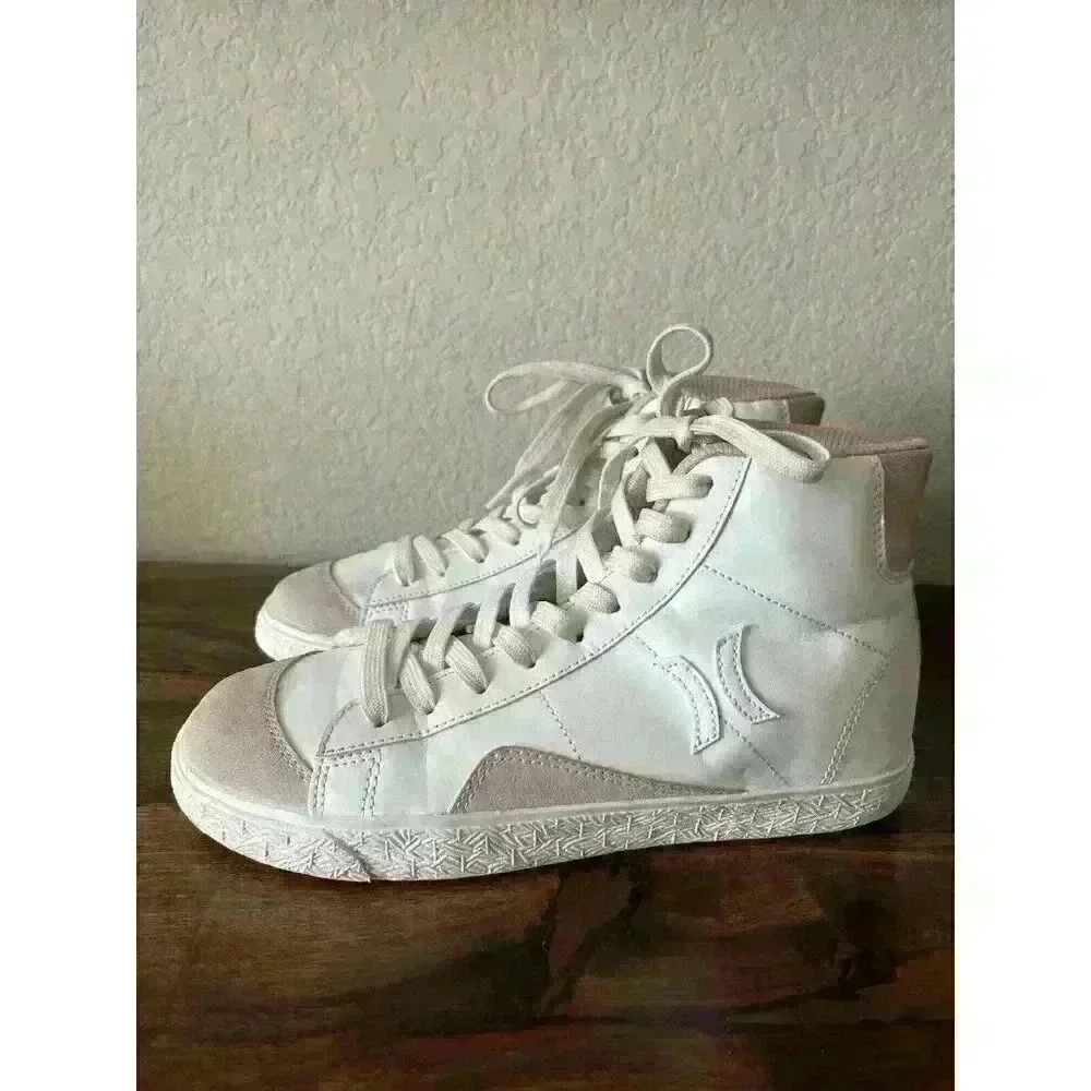 HURLEY Women’s White/Pink High Top Lace Up Sneakers Size 6.5M Fashion Shoes